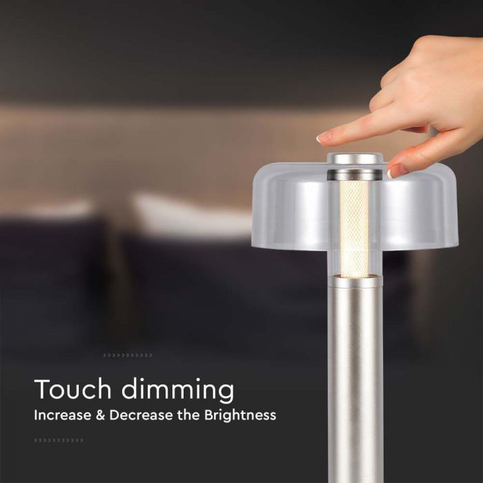 1W(100Lm) LED table lamp with 1800mAH battery, DC:5V, 1A, V-TAC, IP20, dimmable, rose gold/translucent, warm white light 3000K