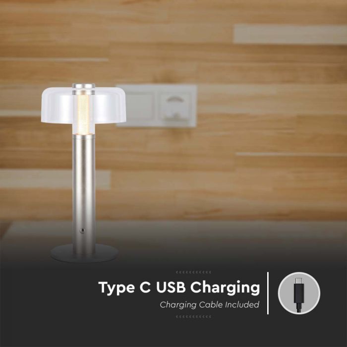 1W(100Lm) LED table lamp with 1800mAH battery, DC:5V, 1A, V-TAC, IP20, dimmable, rose gold/translucent, warm white light 3000K