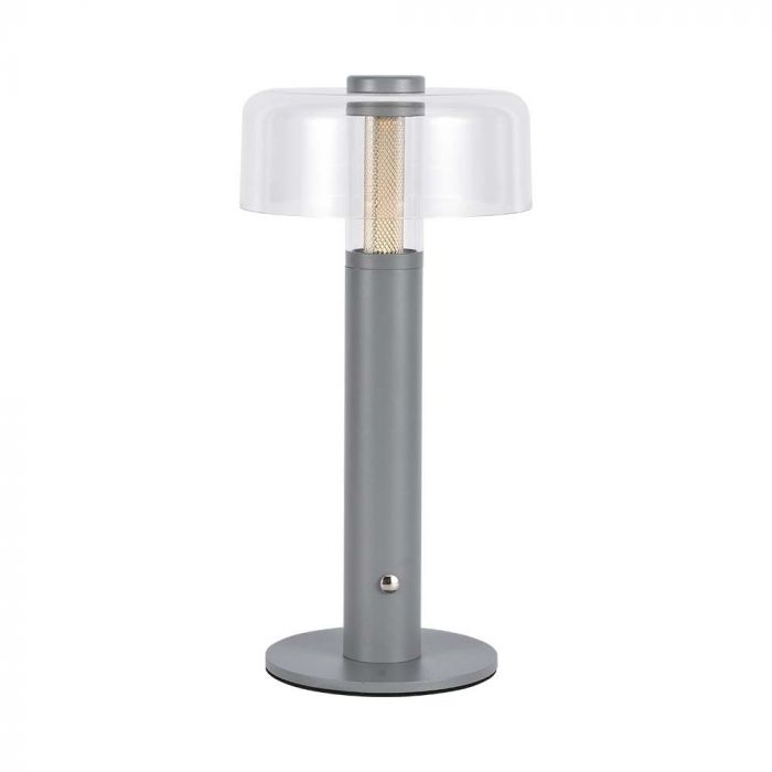 1W(100Lm) LED-bordslampa med 1800mAH batteri, DC:5V, 1A, V-TAC, IP20, dimbar, grå/transparent, varmvitt ljus 3000K