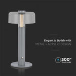 1W(100Lm) LED table lamp with 1800mAH battery, DC:5V, 1A, V-TAC, IP20, dimmable, grey/transparent, warm white light 3000K