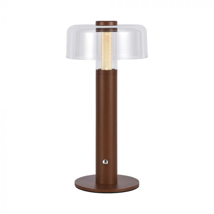 1W(100Lm) LED-bordslampa med 1800mAH batteri, DC:5V, 1A, V-TAC, IP20, dimbar, brun/genomskinlig, varmvitt ljus 3000K
