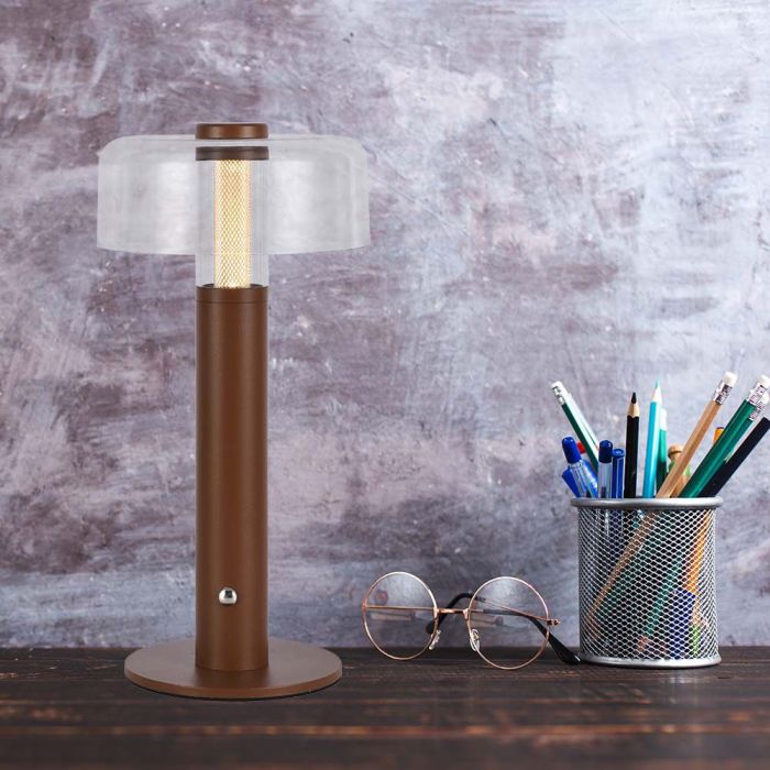 1W(100Lm) LED table lamp with 1800mAH battery, DC:5V, 1A, V-TAC, IP20, dimmable, brown/translucent, warm white light 3000K