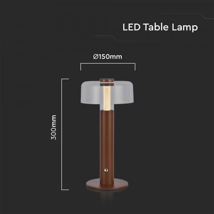 1W(100Lm) LED table lamp with 1800mAH battery, DC:5V, 1A, V-TAC, IP20, dimmable, brown/translucent, warm white light 3000K