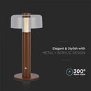 1W(100Lm) LED galda lampa ar 1800mAH bateriju,  DC:5V, 1A, V-TAC, IP20, dimmējama, brūna/caurspīdīga,silti balta gaisma 3000K