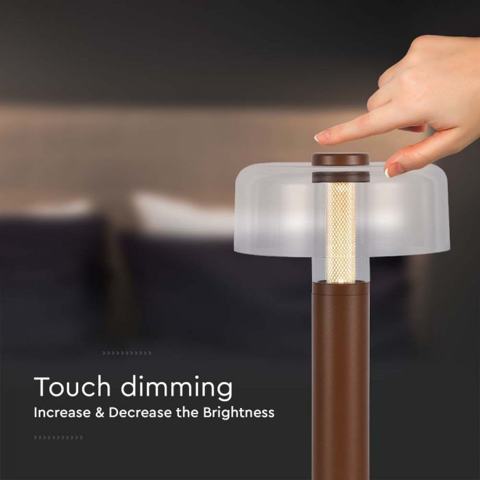 1W(100Lm) LED table lamp with 1800mAH battery, DC:5V, 1A, V-TAC, IP20, dimmable, brown/translucent, warm white light 3000K