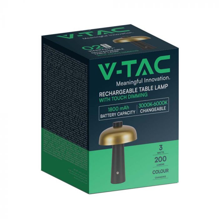3W(200Lm) LED skrivbordslampa, V-TAC, IP20, DC:5V 1A, 1800mAh litiumbatteri, 3IN1