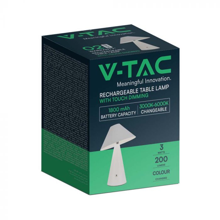 3W(200Lm) LED galda lampa ar 1800mAH bateriju, DC:5V, 1A, V-TAC, IP20, dimmējama, balta, 3IN1