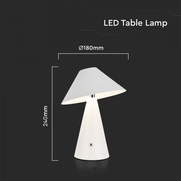 3W(200Lm) LED galda lampa ar 1800mAH bateriju, DC:5V, 1A, V-TAC, IP20, dimmējama, balta, 3IN1