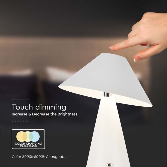 3W(200Lm) LED galda lampa ar 1800mAH bateriju, DC:5V, 1A, V-TAC, IP20, dimmējama, balta, 3IN1