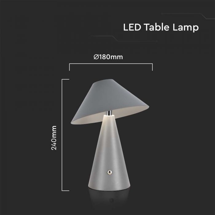 3W(200Lm) LED table lamp with 1800mAH battery, DC:5V, 1A, V-TAC, IP20, dimmable, grey, 3IN1