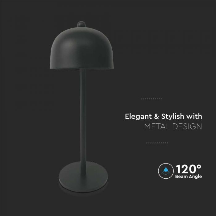 3W(200Lm) LED uzlādējama galda lampa ar 1800mAH bateriju, DC:5V, 1A, IP20, V-TAC, metāla, melna, 3IN1