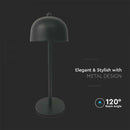 3W(200Lm) LED uzlādējama galda lampa ar 1800mAH bateriju, DC:5V, 1A, IP20, V-TAC, metāla, melna, 3IN1