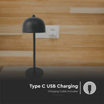 3W(200Lm) LED uzlādējama galda lampa ar 1800mAH bateriju, DC:5V, 1A, IP20, V-TAC, metāla, melna, 3IN1