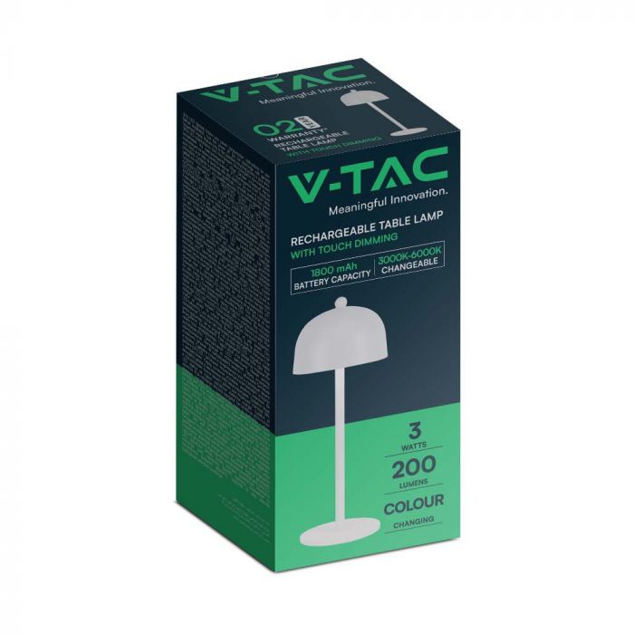 3W (200Lm) uppladdningsbar LED skrivbordslampa med 1800mAH batteri, DC:5V, 1A, IP20, V-TAC, grå, 3IN1