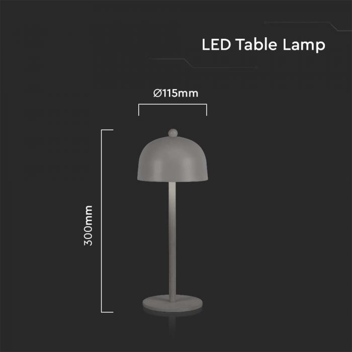 3W(200Lm) LED rechargeable table lamp with 1800mAH battery, IP20, V-TAC, gray, 3IN1