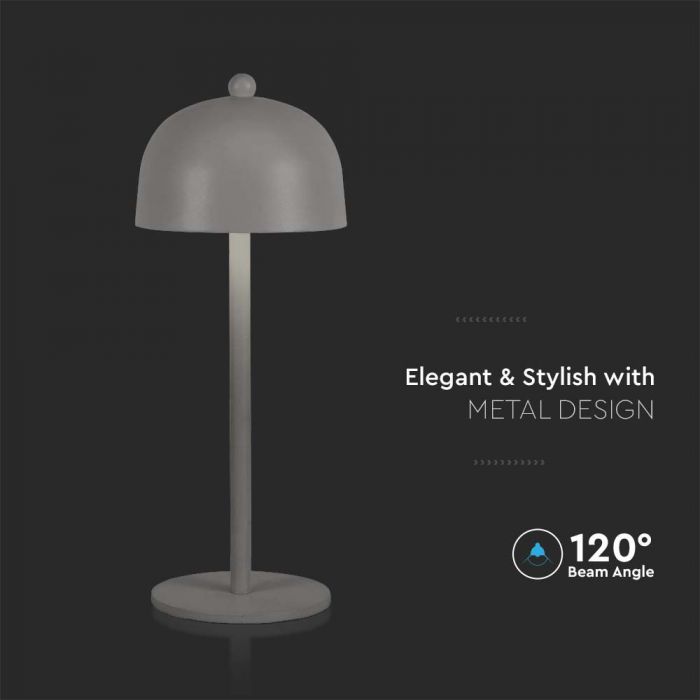 3W(200Lm) LED rechargeable table lamp with 1800mAH battery, IP20, V-TAC, gray, 3IN1