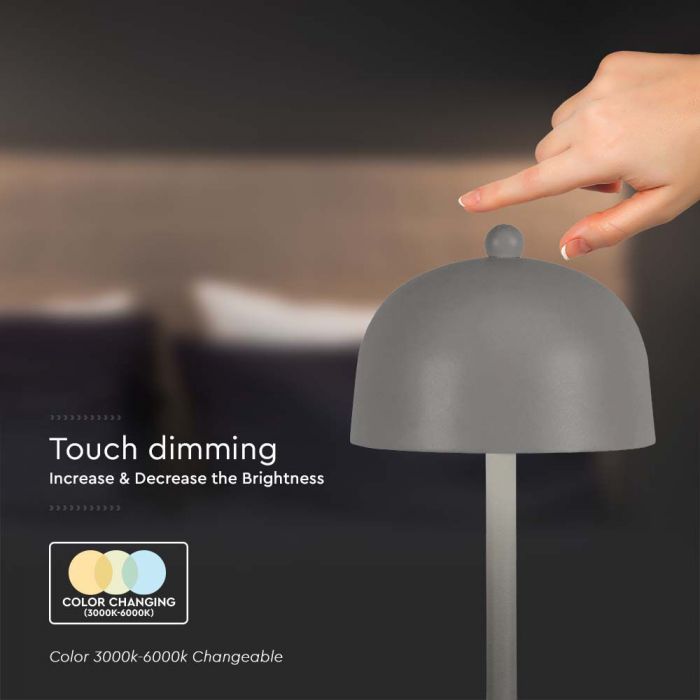 3W(200Lm) LED rechargeable table lamp with 1800mAH battery, IP20, V-TAC, gray, 3IN1