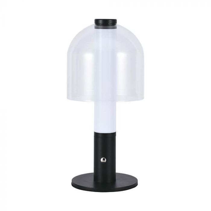 2W(100Lm) LED-bordslampa med 1800mAH batteri, DC:5V, 1A, svart/genomskinlig, V-TAC, IP20, glas, 3IN1