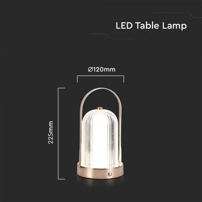 1W(55Lm) LED skrivbordslampa, V-TAC, IP20, med 1800mAh litiumbatteri, DC:5V, 1A, guld, 3IN1