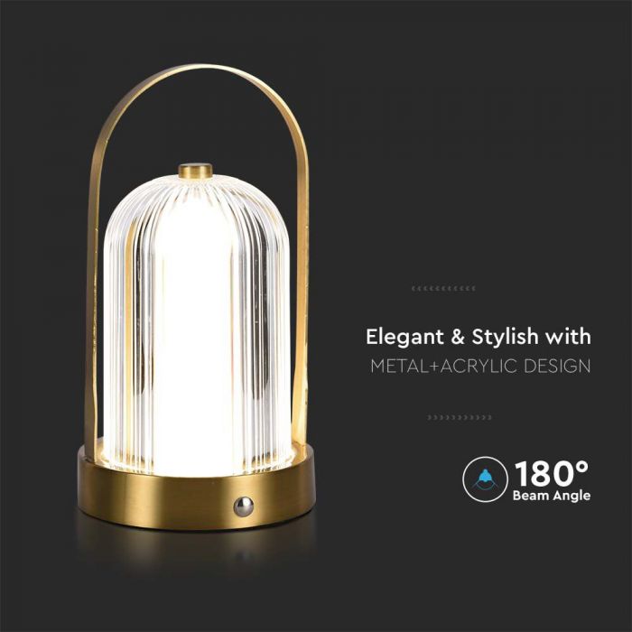 1W(55Lm) LED skrivbordslampa, V-TAC, IP20, med 1800mAh litiumbatteri, DC:5V, 1A, guld, 3IN1