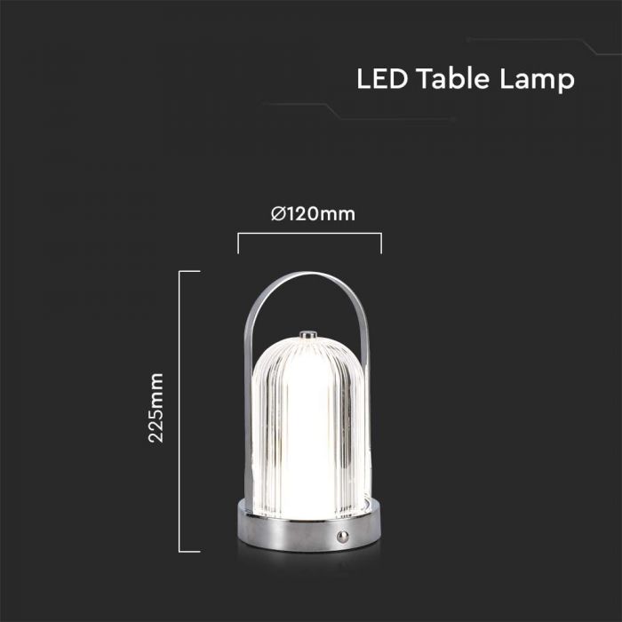 1W(55Lm) LED galda lampa, V-TAC, IP20,  1800mAh Litija baterija,  DC:5V, 1A, 3IN1