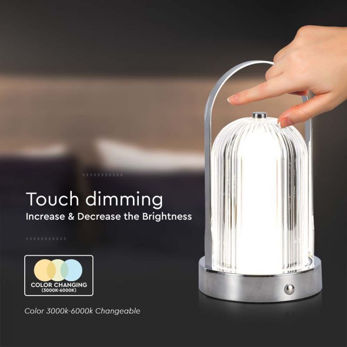 1W(55Lm) LED galda lampa, V-TAC, IP20,  1800mAh Litija baterija,  DC:5V, 1A, 3IN1