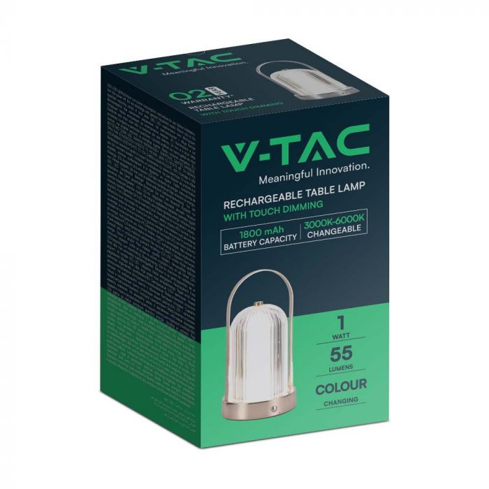1W(55Lm) LED skrivbordslampa, V-TAC, IP20, med 1800mAh litiumbatteri, DC:5V, 1A, antik brons, 3IN1
