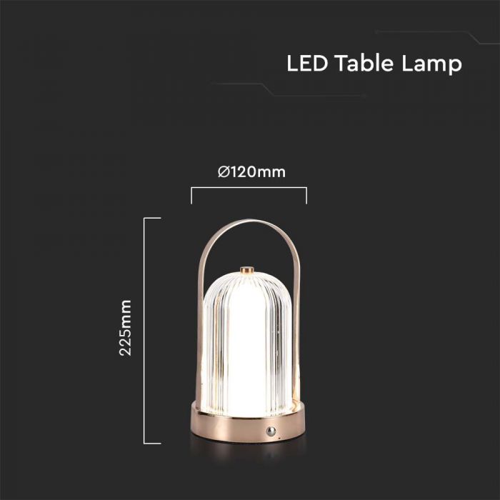 1W(55Lm) LED skrivbordslampa, V-TAC, IP20, med 1800mAh litiumbatteri, DC:5V, 1A, antik brons, 3IN1