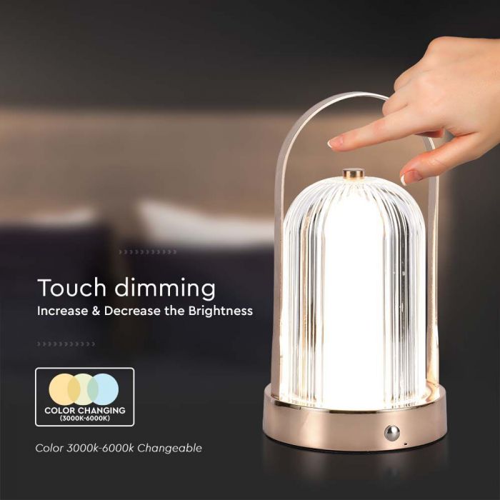 1W(55Lm) LED skrivbordslampa, V-TAC, IP20, med 1800mAh litiumbatteri, DC:5V, 1A, antik brons, 3IN1