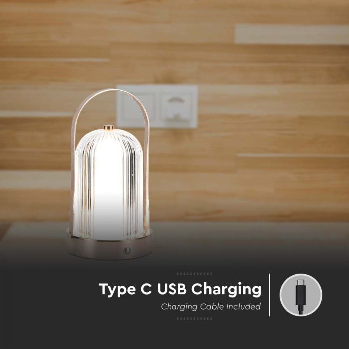 1W(55Lm) LED galda gaismeklis, V-TAC, IP20, ar 1800mAh Litija bateriju, DC:5V, 1A, antīkās bronzas, 3IN1