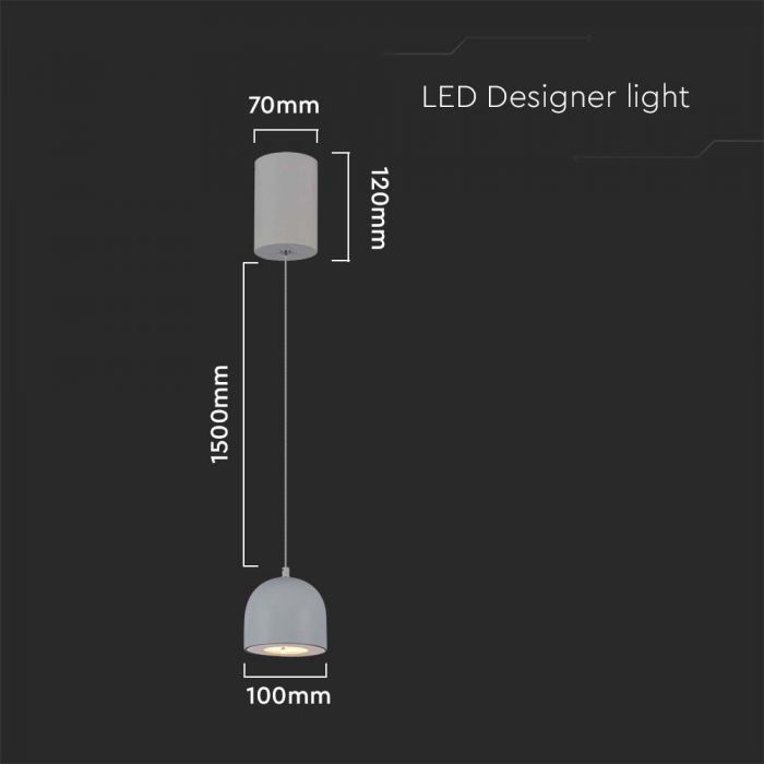 8,5W(850Lm) LED-designarmatur, IP20, V-TAC, grå, 100x1620mm, varmvitt ljus 3000K