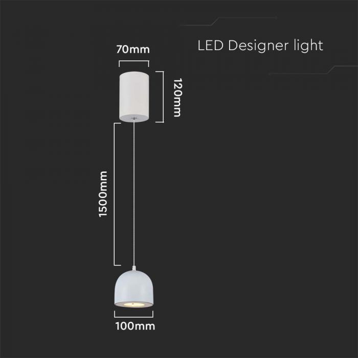 8,5W(850Lm) LED-designarmatur, IP20, V-TAC, vit, 100x1620mm, varmvitt ljus 3000K