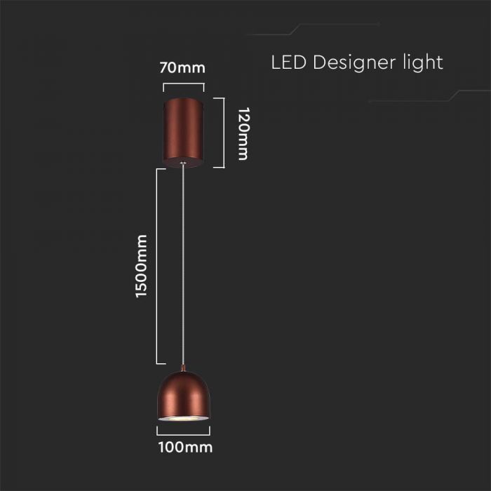 8,5W(850Lm) LED-designarmatur, IP20, V-TAC, brun, 100x1620mm, varmvitt ljus 3000K