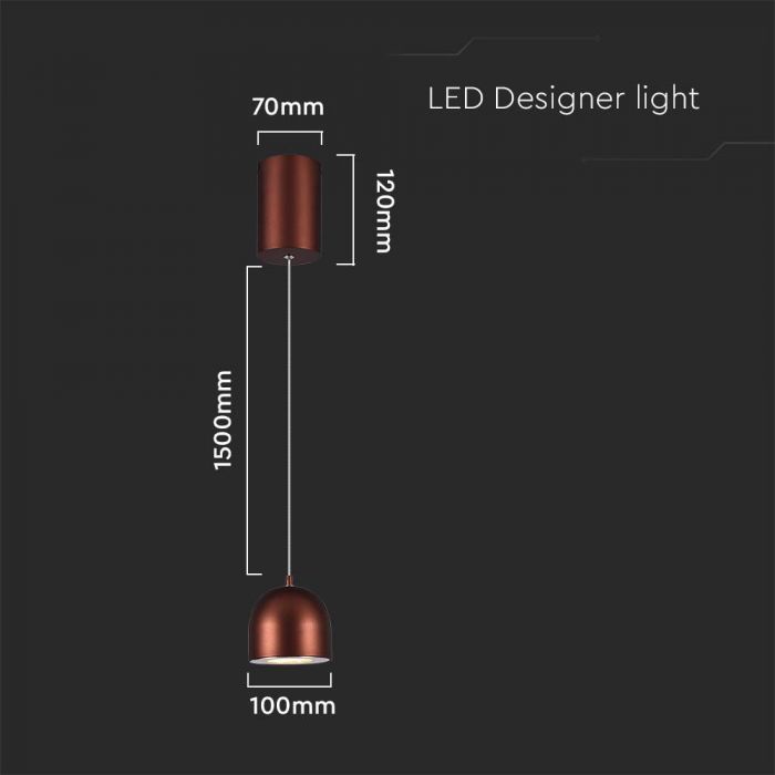 Светодиодный дизайнерский светильник 8,5W(850Lm), IP20, V-TAC, коричневый, 100x1620mm, теплый белый свет 3000K