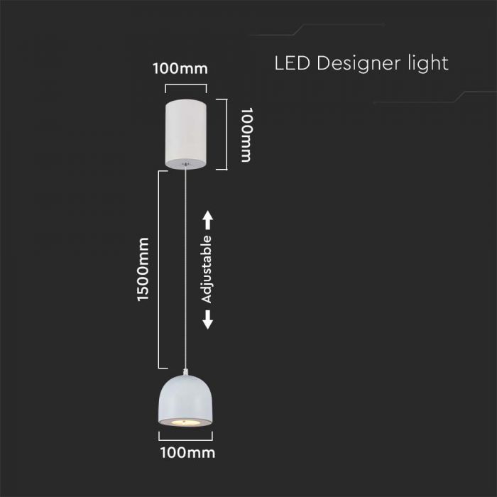 8,5W(850Lm) LED-designarmatur, IP20, V-TAC, vit, F, 100x1600mm, varmvitt ljus 3000K