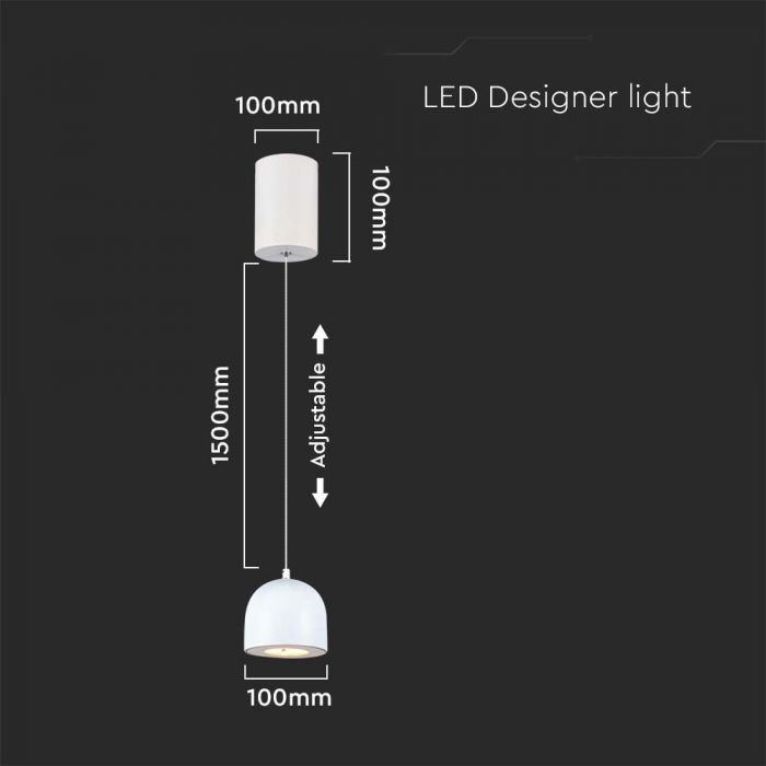 8,5W(850Lm) LED-designarmatur, IP20, V-TAC, vit, F, 100x1600mm, varmvitt ljus 3000K