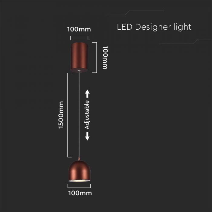 8.5W(850Lm) LED design lamp, IP20, V-TAC, brown, F, 100x1600mm, warm white light 3000K