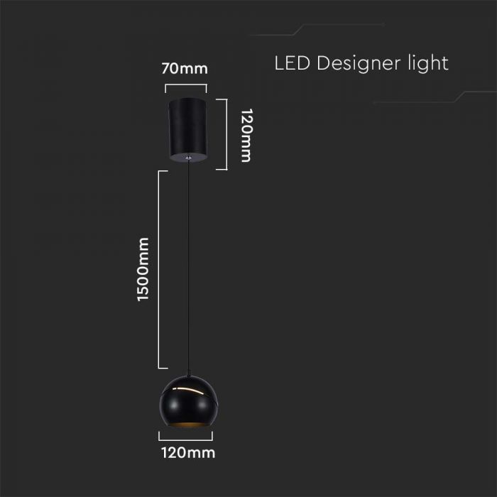 8,5W(850Lm) LED-designarmatur, IP20, V-TAC, svart, 120x1620mm, varmvitt ljus 3000K