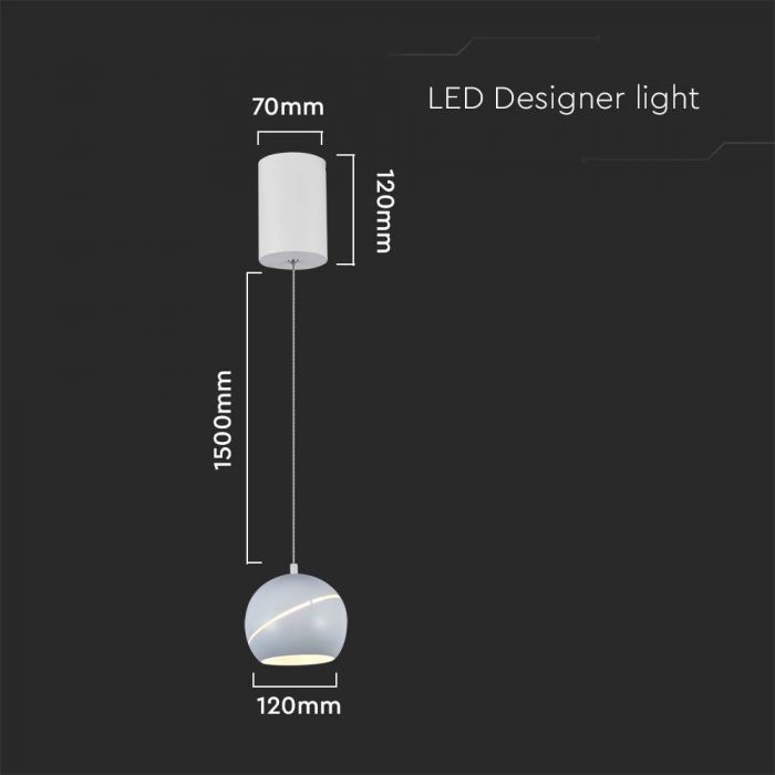 8,5W(850Lm) LED-designarmatur, IP20, V-TAC, off-white, 120x1620mm, varmvitt ljus 3000K