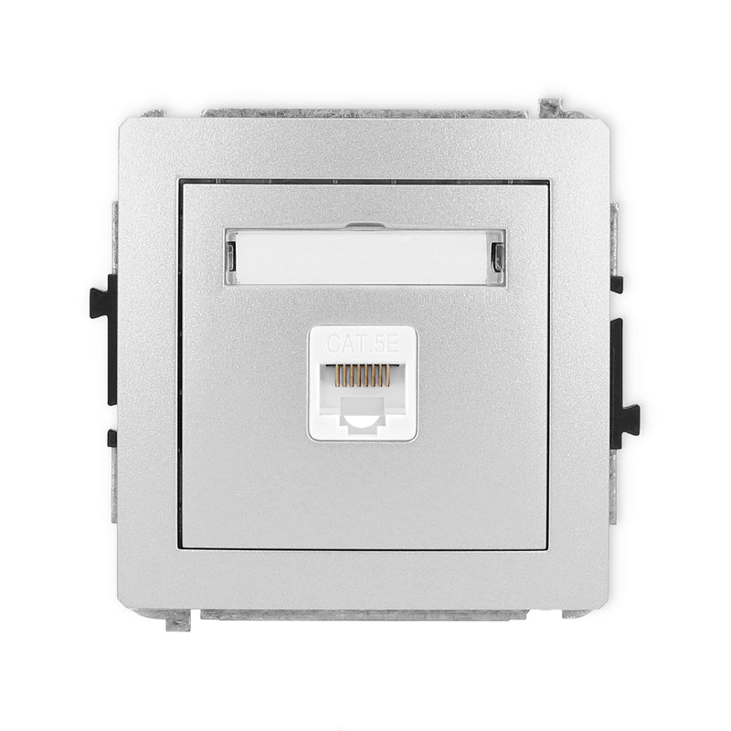 1-pin computer socket 1xRJ45, cat.5e, 8-pin DECO, z/a, silver metallic