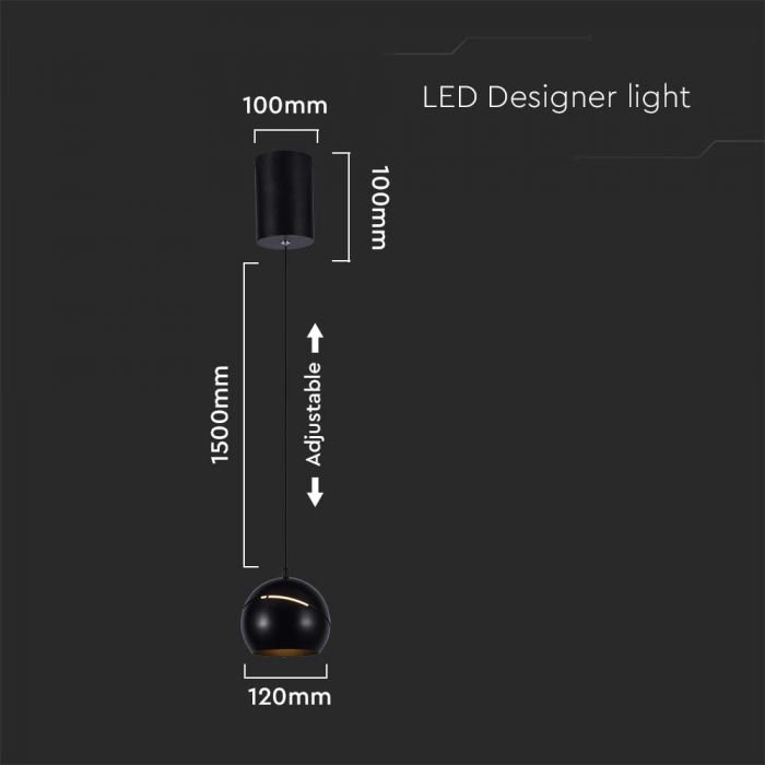 8,5W(850Lm) LED-designarmatur, IP20, V-TAC, svart, F, 120x1600mm, varmvitt ljus 3000K