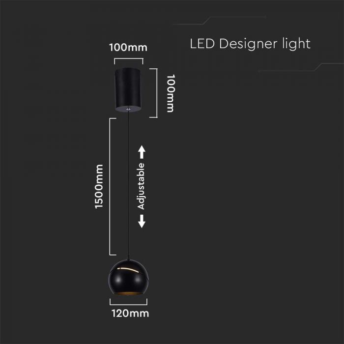 8.5W(850Lm) светодиодный дизайнерский светильник, IP20, V-TAC, черный, F, 120x1600mm, теплый белый свет 3000K