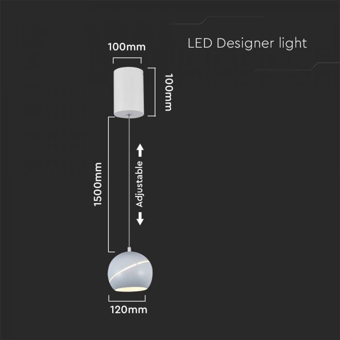 8,5W(850Lm) LED-designarmatur, IP20, V-TAC, vit, F, 120x1600mm, varmvitt ljus 3000K