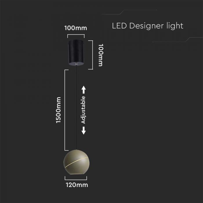 8,5W(850Lm) LED-designarmatur, IP20, V-TAC, champagne, F, 120x1600mm, varmvitt ljus 3000K