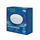 8W/16W/20W(1100–2700Lm) LED kupolveida gaismeklis, V-TAC VT-8603, SMD-CREE, 135Lm/W, IP65, IK08, balts, apaļš, 320x100mm, 110°, 6 gadu garantija, CCT 3000K/4000K/6500K