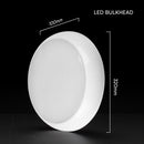 8W/16W/20W(1100–2700Lm) LED kupolveida gaismeklis, V-TAC VT-8603, SMD-CREE, 135Lm/W, IP65, IK08, balts, apaļš, 320x100mm, 110°, 6 gadu garantija, CCT 3000K/4000K/6500K