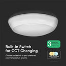 8W/16W/20W(1100–2700Lm) LED kupolveida gaismeklis, V-TAC VT-8603, SMD-CREE, 135Lm/W, IP65, IK08, balts, apaļš, 320x100mm, 110°, 6 gadu garantija, CCT 3000K/4000K/6500K