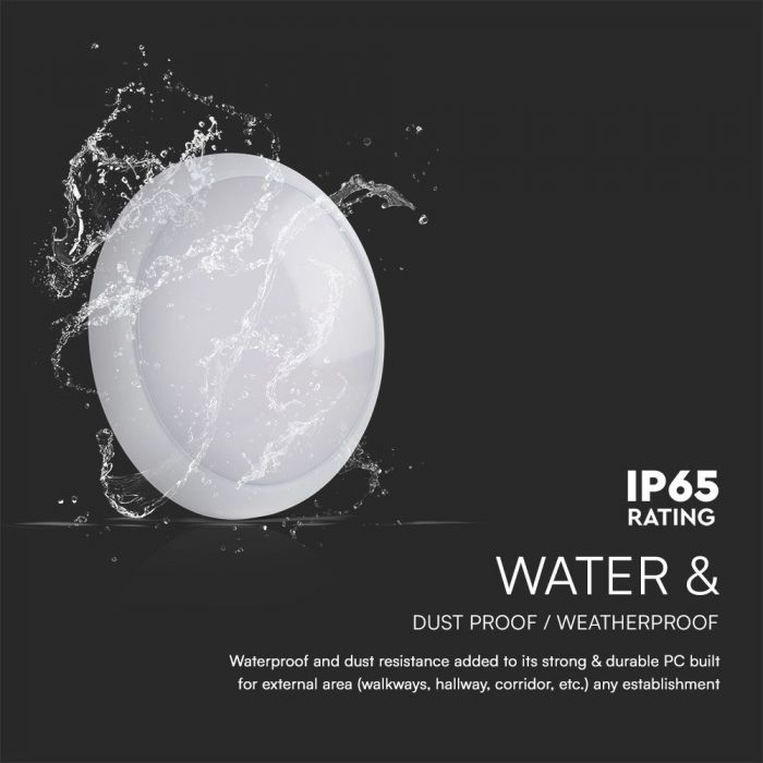 8/60/16W/20W(6000Lm) LED V-TAC SAMSUNG apaļš kupola gaismeklis ar mikroviļņu sensoru, IP65, balts, dimmējams, garantija  5 gadi, 3IN1