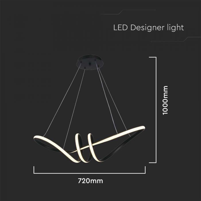 24W(3240Lm) LED design lamp, IP20, V-TAC, black, warm white light 3000K