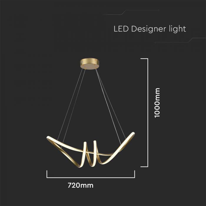 24W(3240Lm) LED dizaina gaismeklis, IP20, V-TAC, šampanieša krāsā, silti balta gaisma 3000K
